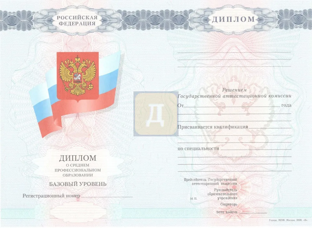 Диплом о среднем образовании с 2008 по 2010 годы